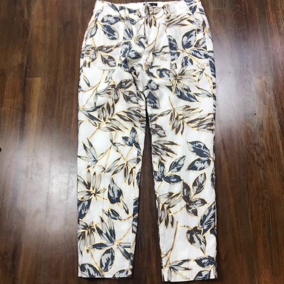J. Crew Linen Garden Print Gold Foil Leaf Pants - Picture 3 of 8